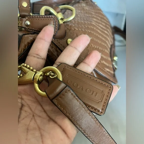 Coach Brown Woven Leather Shoulder Bag - Picture 4 of 14